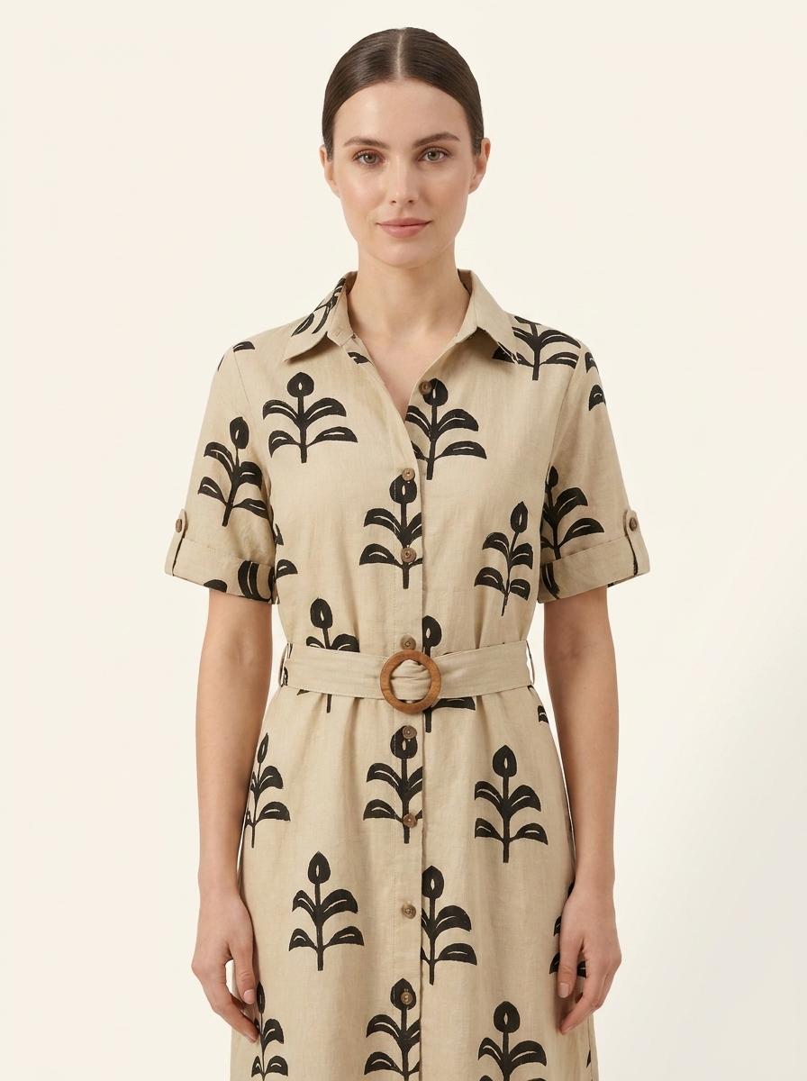 Beige Pure Cotton Short Printed One Piece