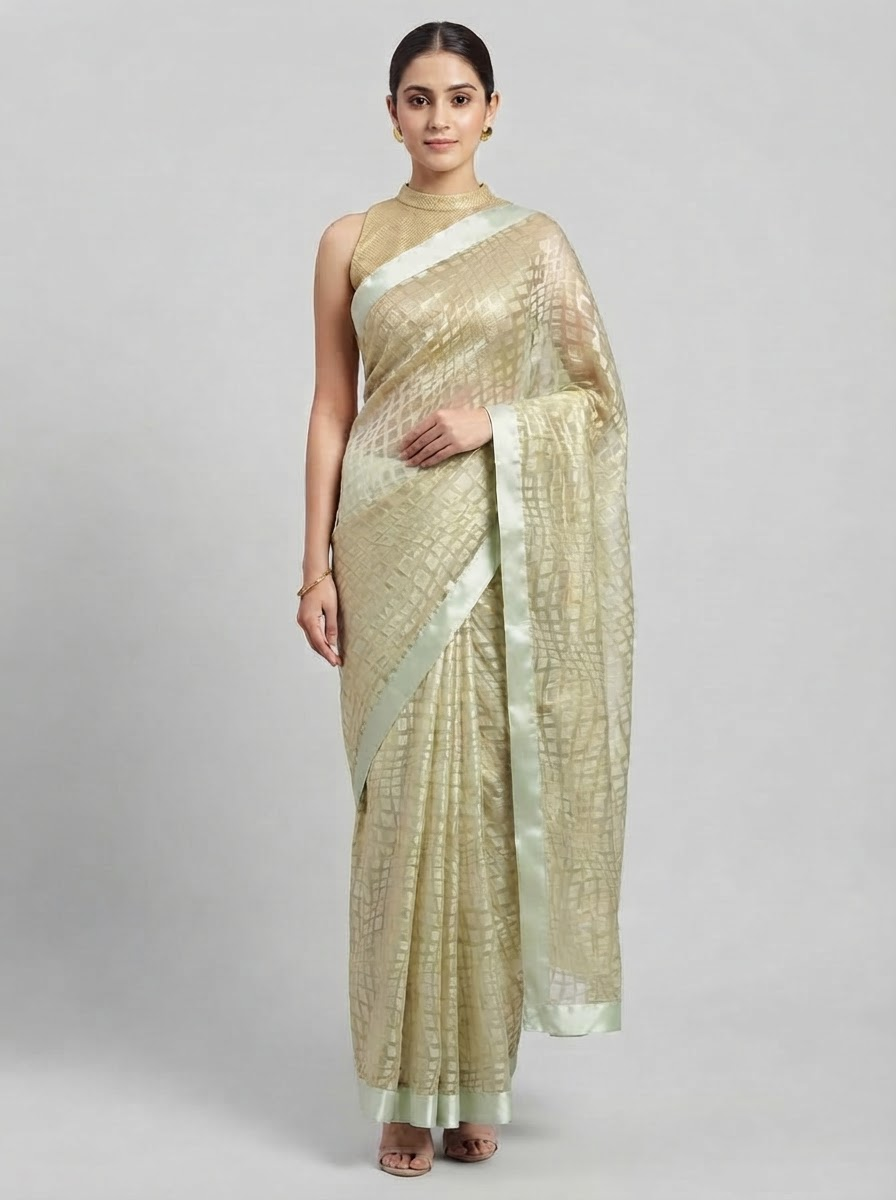 Lemon yellow Brasso party Wear Saree with Unstitched satin blouse