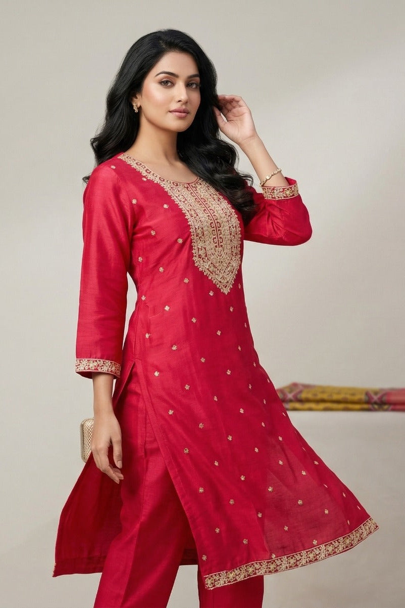 Red dress with contrast dupatta