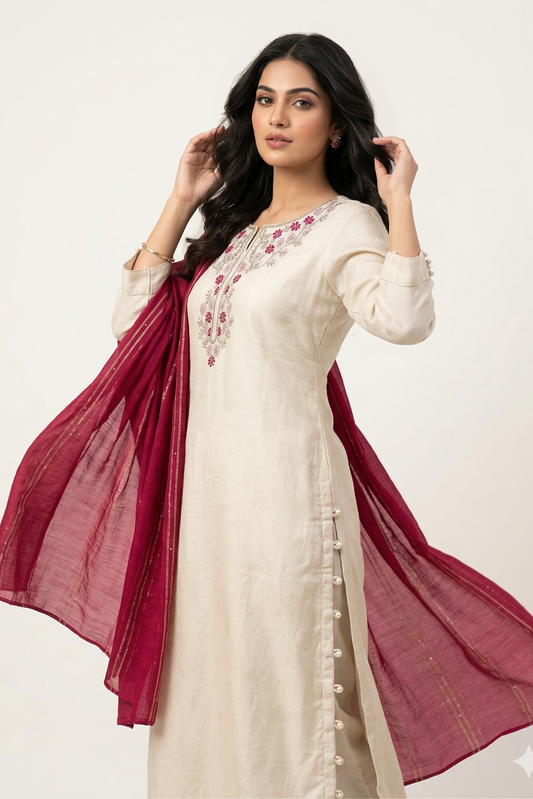 Cream kurta with lovely floral embroidery