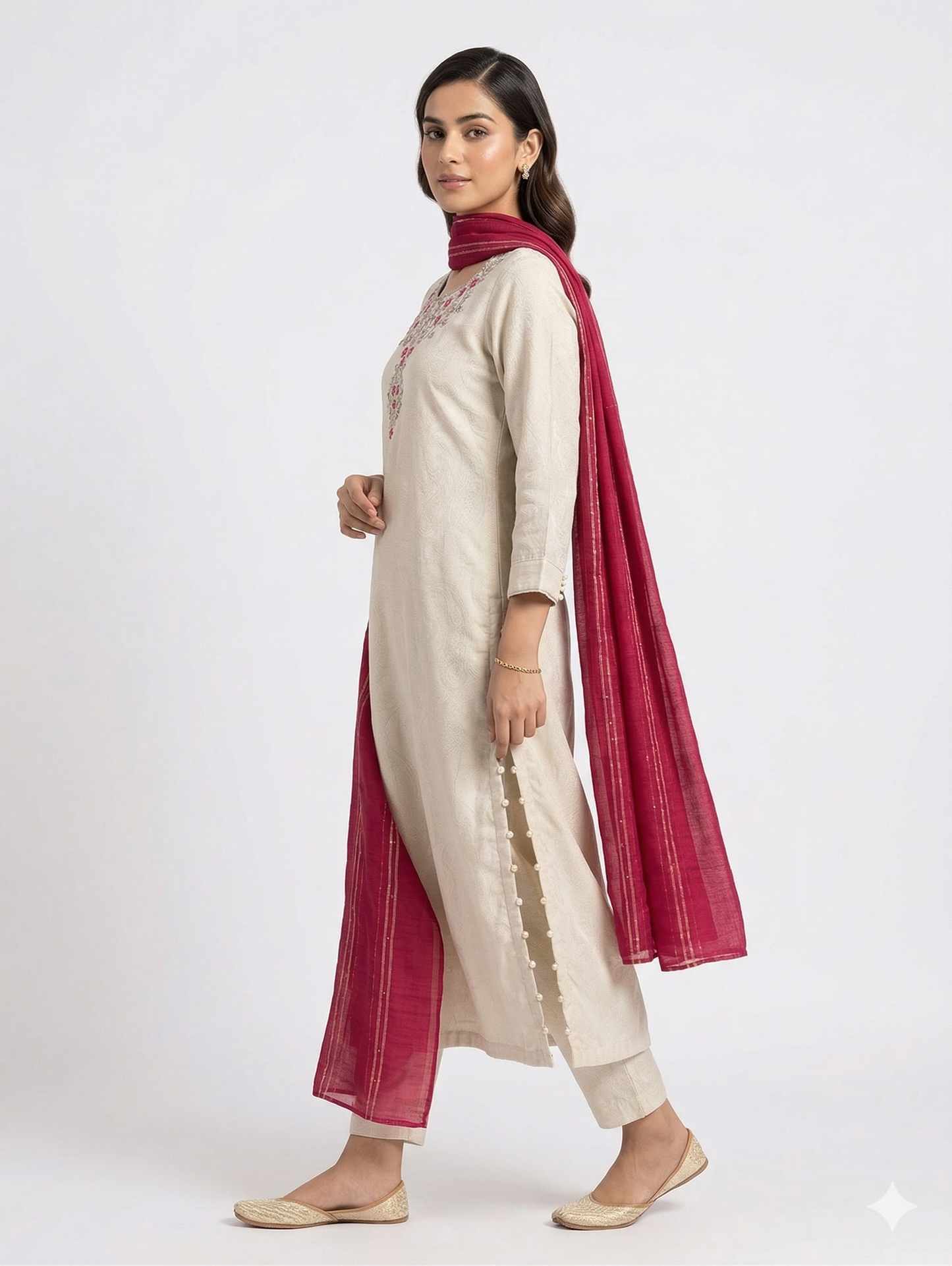Cream kurta with lovely floral embroidery