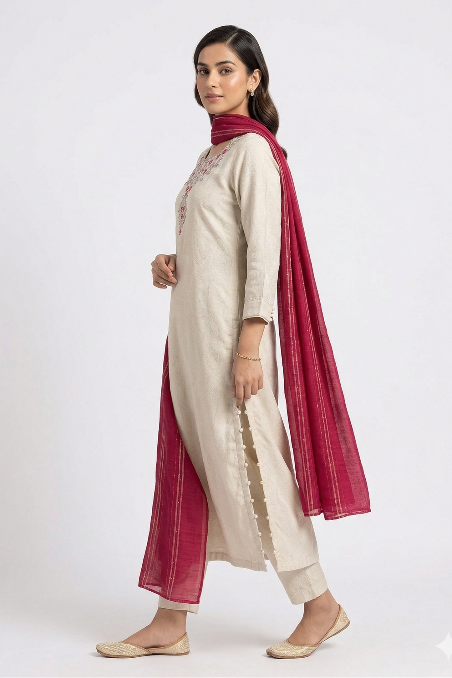 Cream kurta with lovely floral embroidery