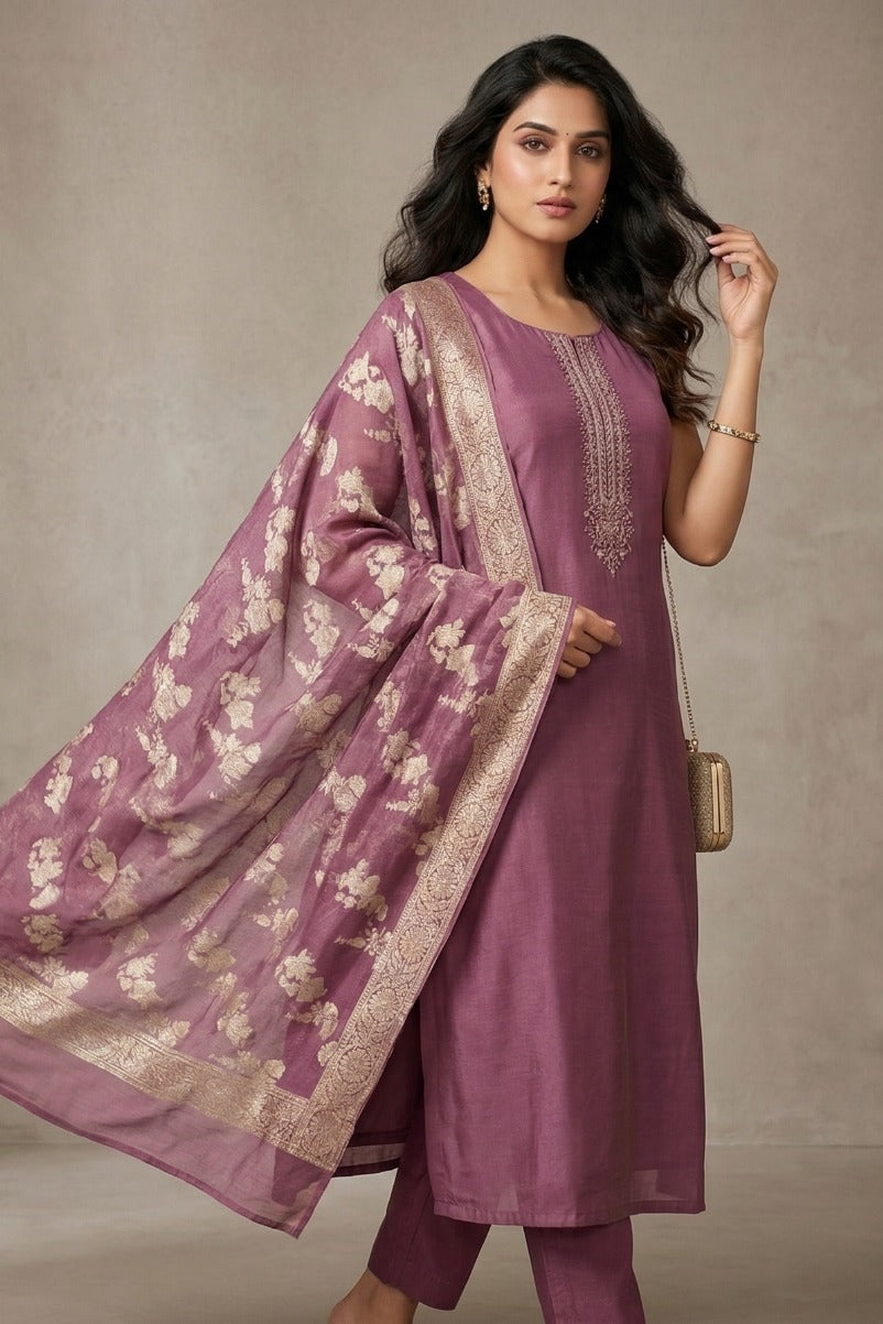 Purple dress with chanderi dupatta