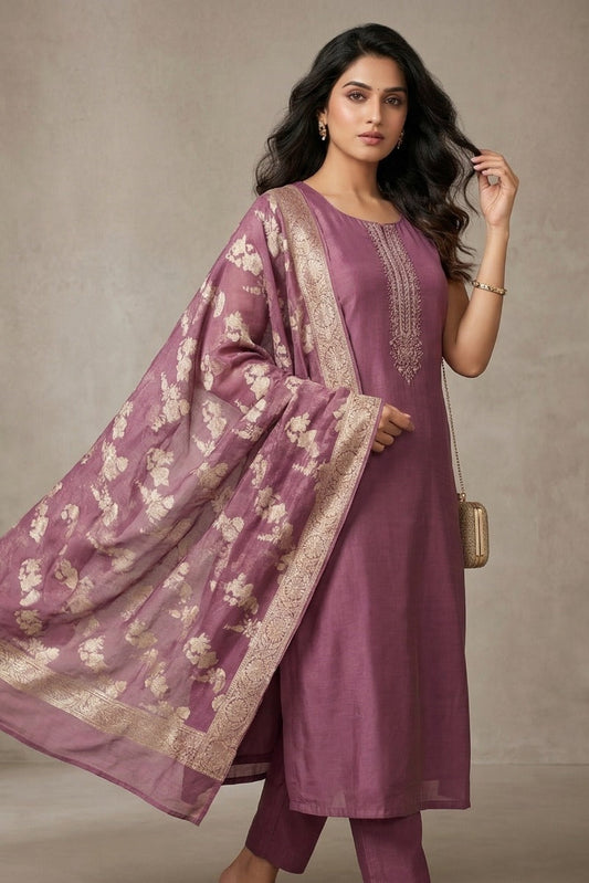 Purple dress with chanderi dupatta