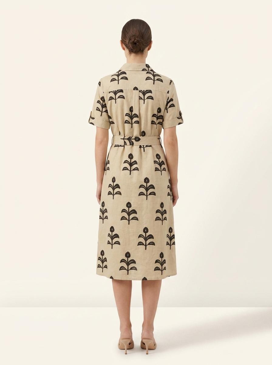 Beige Pure Cotton Short Printed One Piece