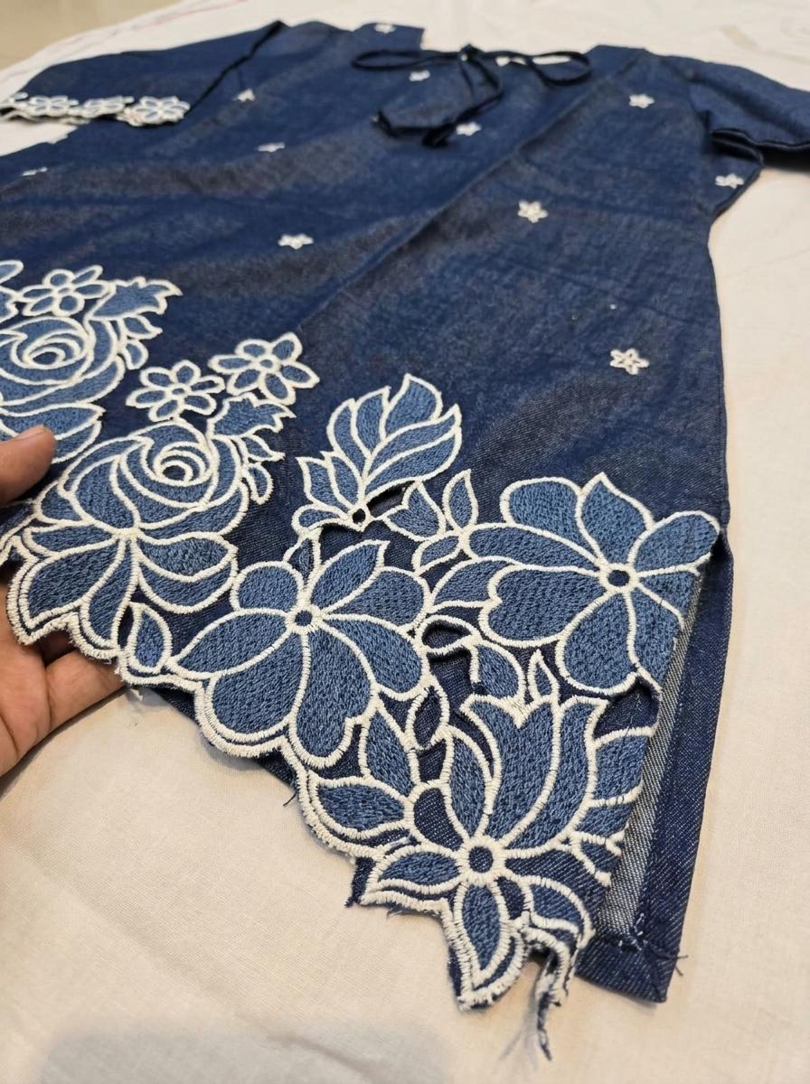 Blue Denim Short Coord Set with embroidery