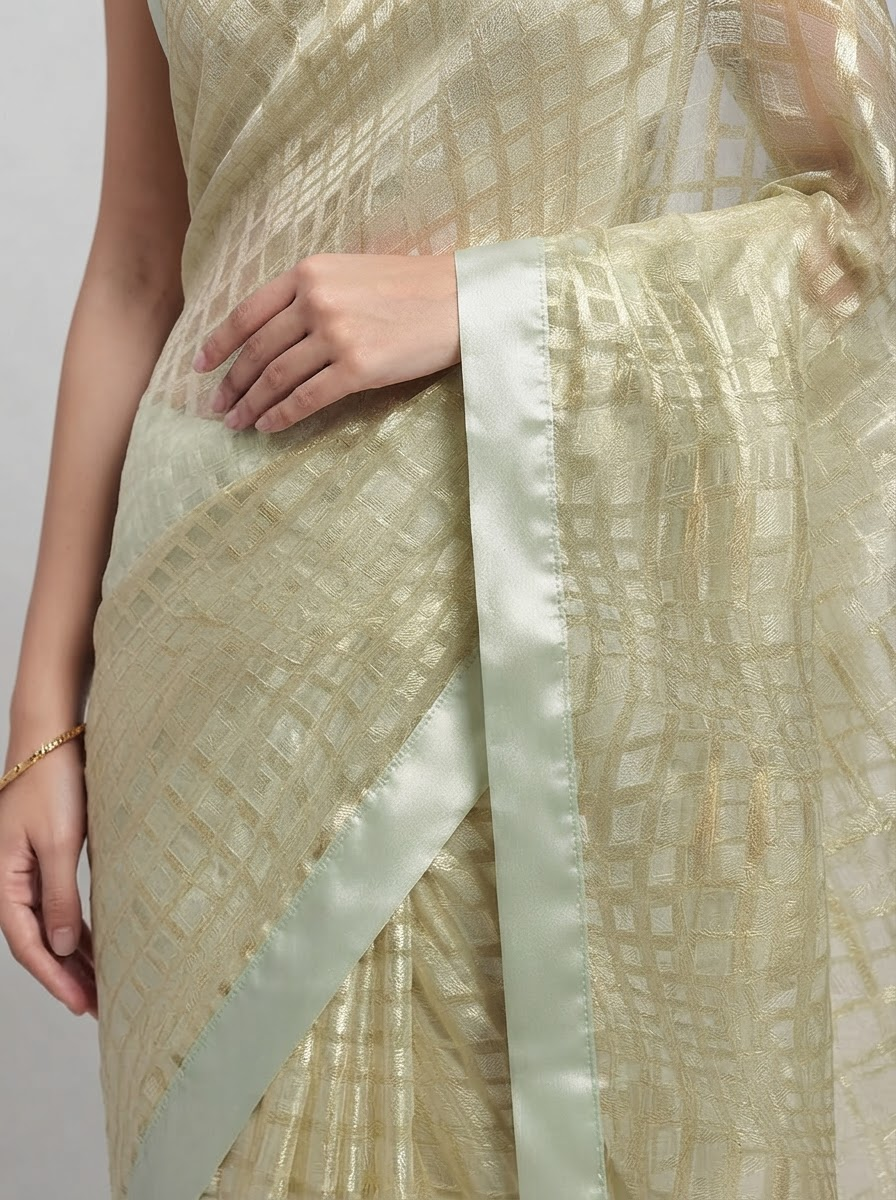 Lemon yellow Brasso party Wear Saree with Unstitched satin blouse