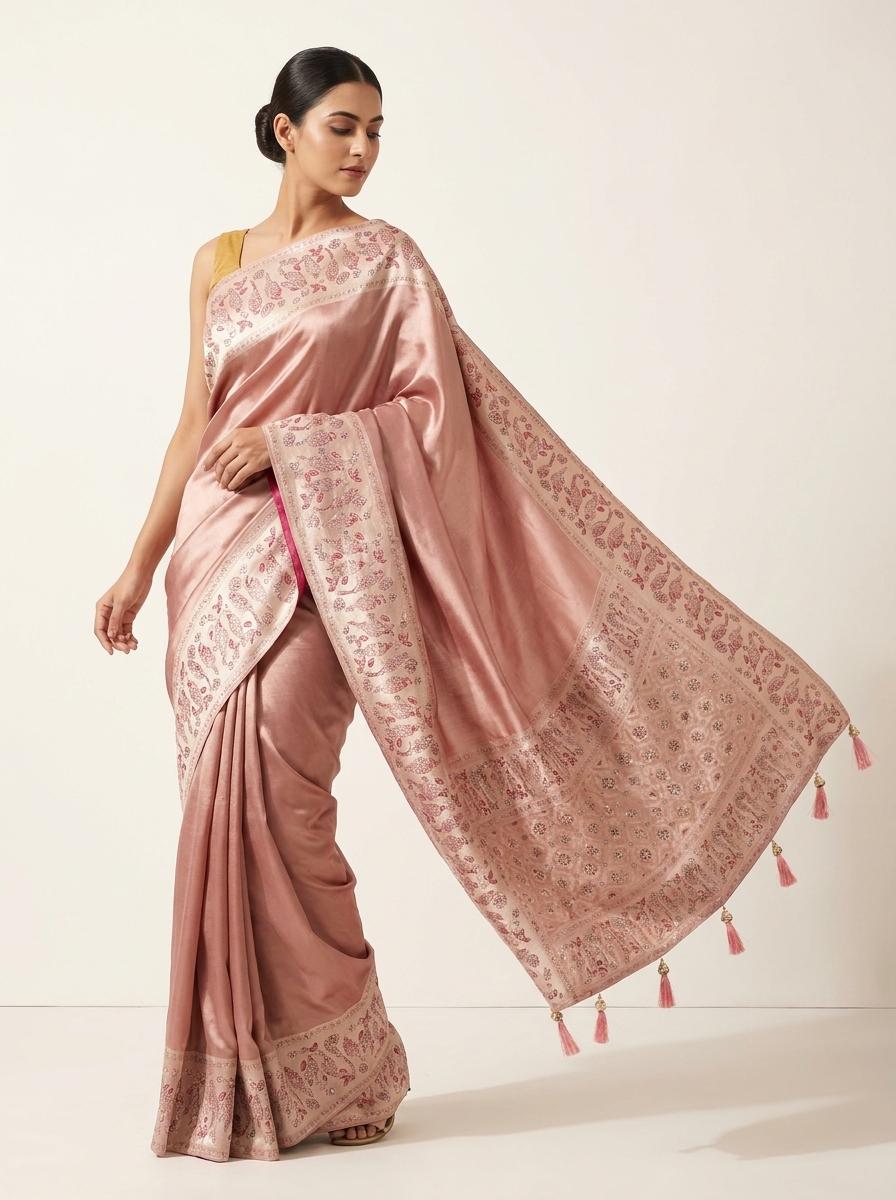 Red Tissue Banarasi Silk Saree with Swarovski work and unstitched blouse