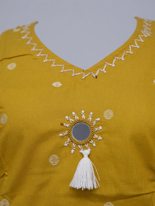Yellow Coord Set with mirror work and Embroidered Palazzo pant