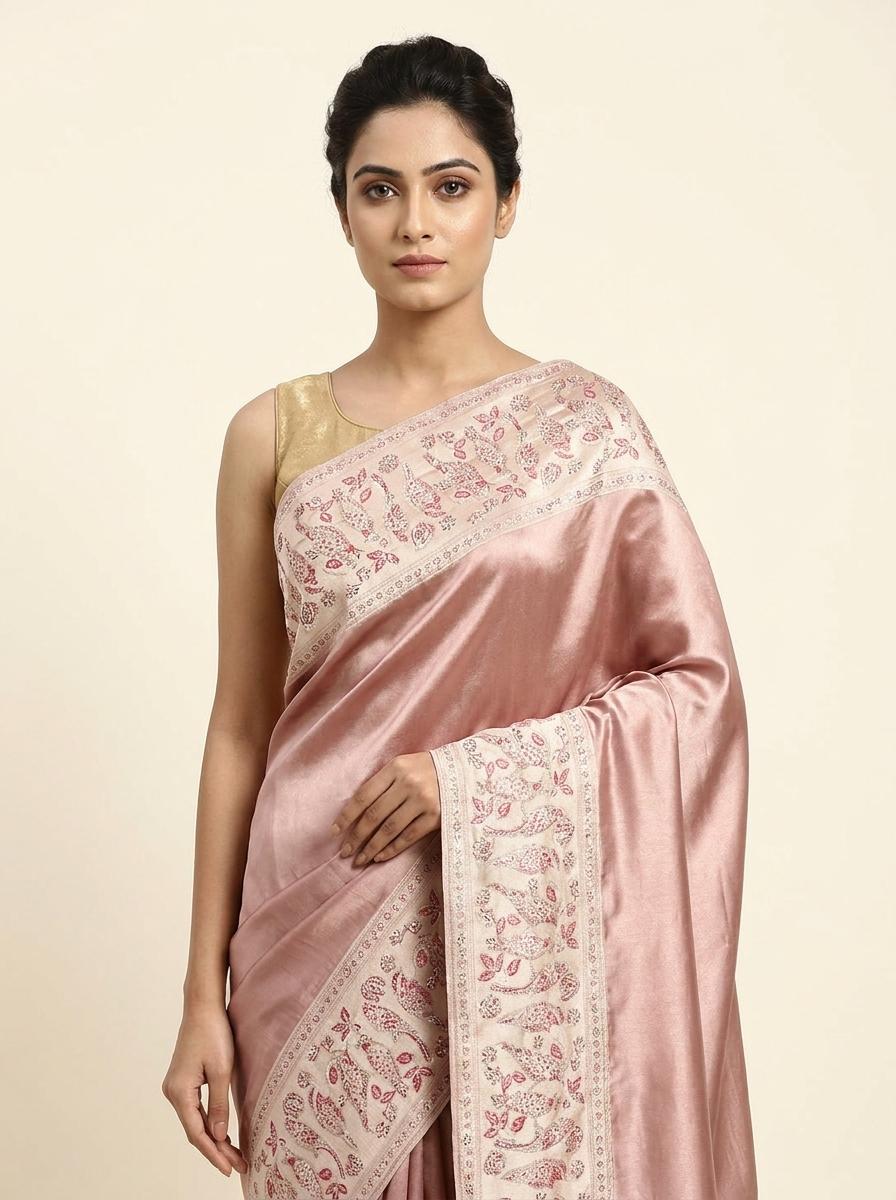 Red Tissue Banarasi Silk Saree with Swarovski work and unstitched blouse