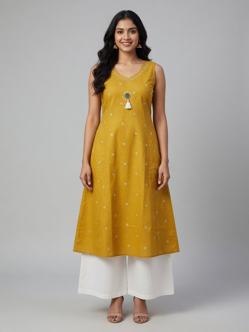 Yellow Coord Set with mirror work and Embroidered Palazzo pant