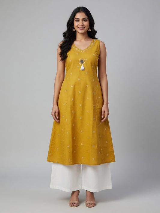 Yellow Coord Set with mirror work and Embroidered Palazzo pant