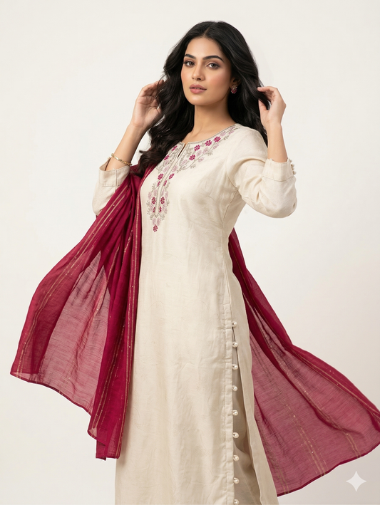 Cream kurta with lovely floral embroidery