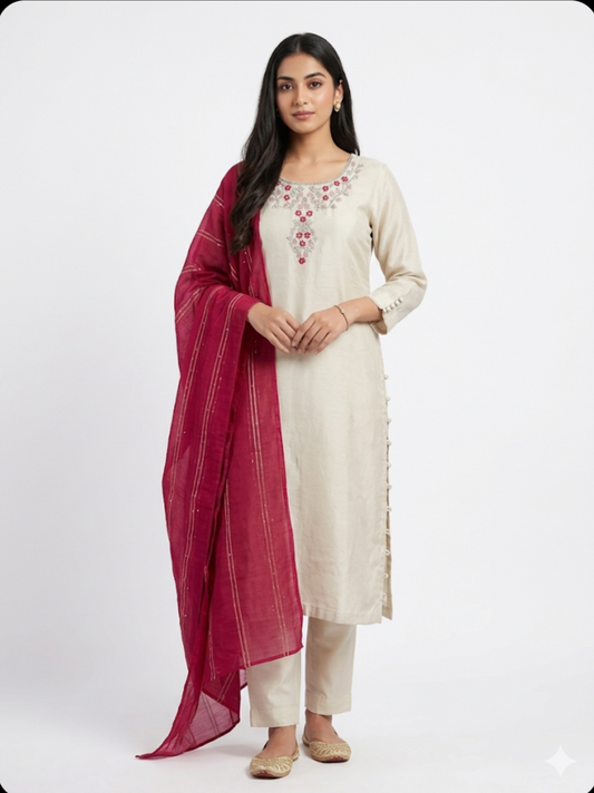Cream kurta with lovely floral embroidery