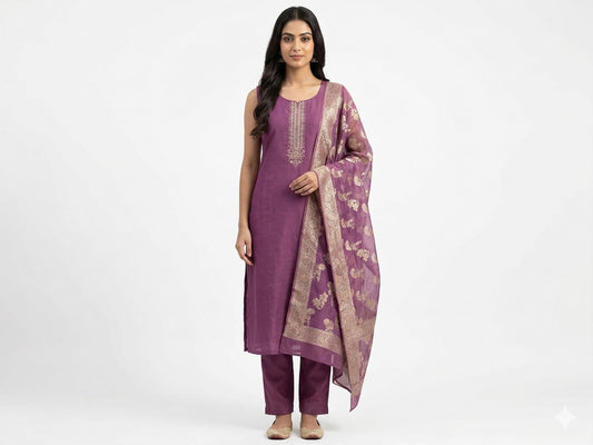 Purple dress with chanderi dupatta