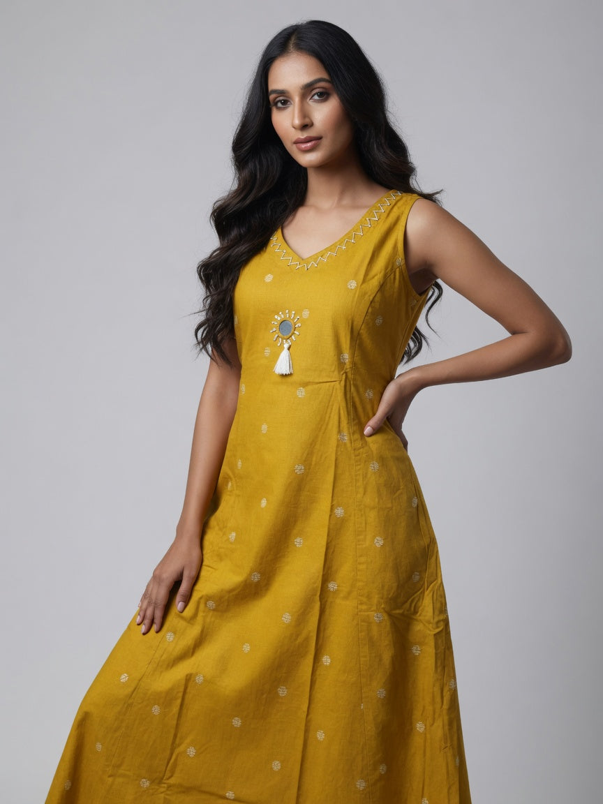Yellow Coord Set with mirror work and Embroidered Palazzo pant